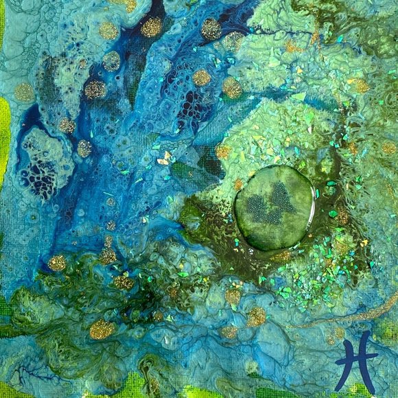 Sea Song Cove - Original Art Handmade Blue Green Mixed Media Artwork by Tristina - Picture 5 of 10